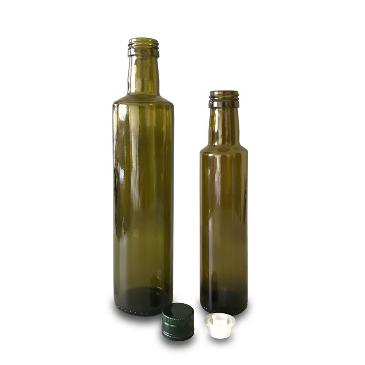 Round Antique green olive oil bottle with cap